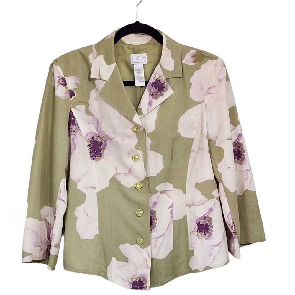 Vintage Emma James Blazer Sz 8 green purple & cream floral
